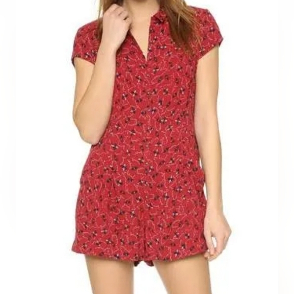Free People red floral romper sz small - Picture 1 of 7